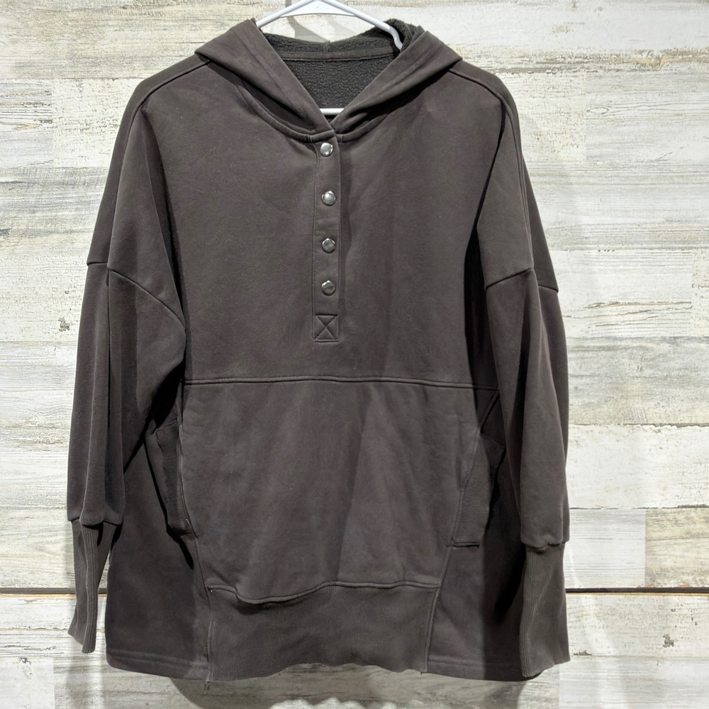 Quarter Snap Button Hoodie Women Small Gray Oversized Pullover Sweatshirt EUC